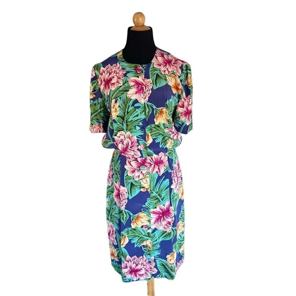 100% Silk Papagallo Vintage dress Tropical floral size 6